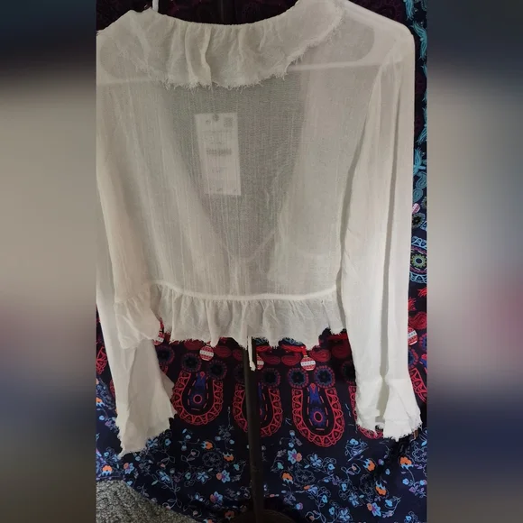 Zara White Ruffle Tie-Front FlounceTop SZ.L NWT - Picture 6 of 9